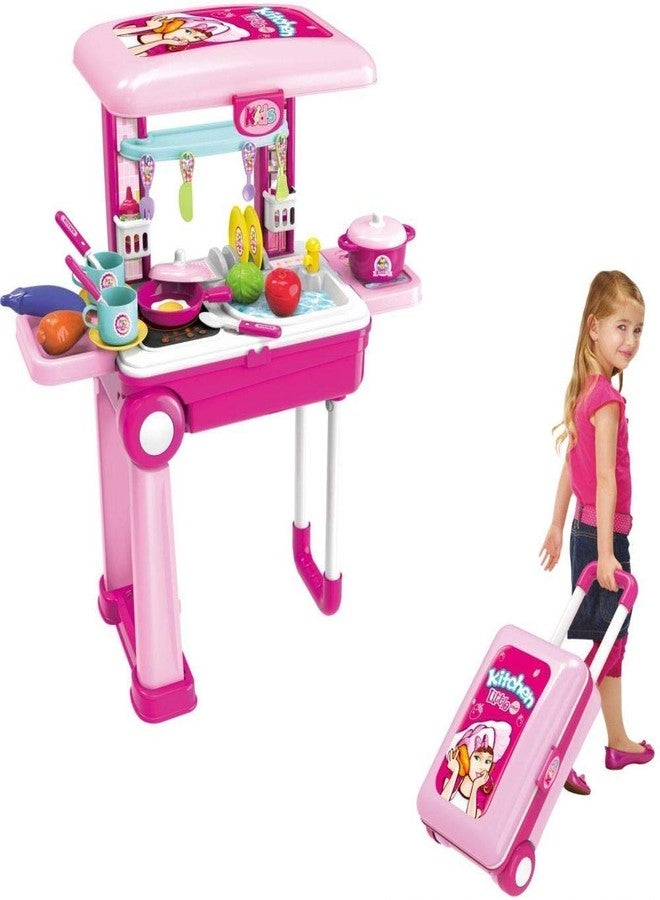 SELLMONK Little Chef 2 in 1 Kitchen Play Set, Pretend Play Luggage Kitchen kit for Kids with Suitcase Trolley carrycase with Sound - Lights and Accessories Included (2 in 1 Trolley Kitchen Set) - Image 2